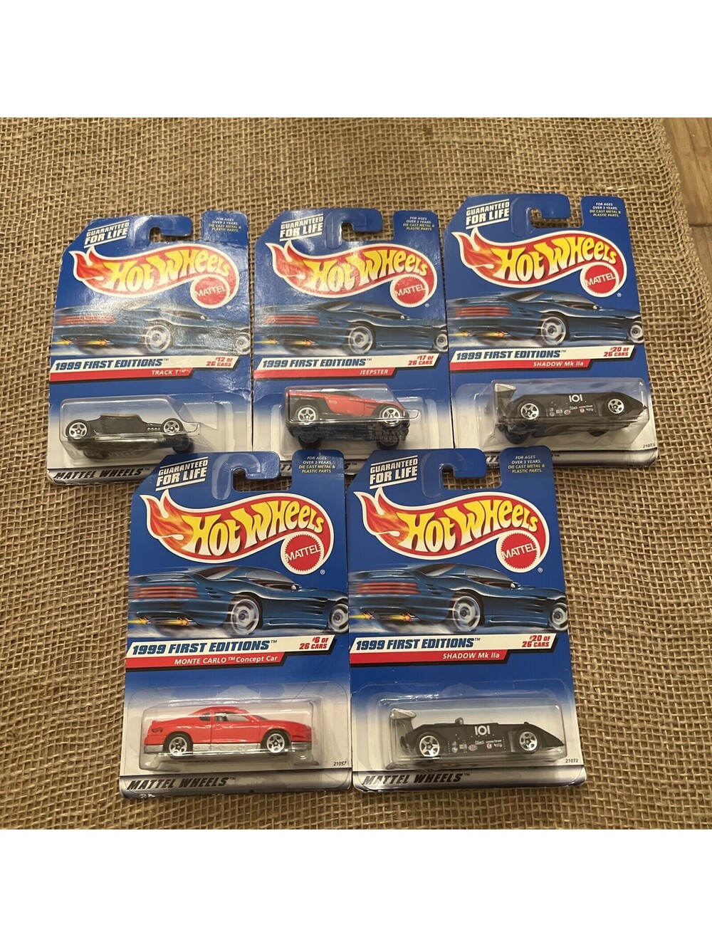 *LOT OF 5* Hot Wheels 1999 1st Edition: Monte Carlo, Track T, Jeepster,Shadow Mk